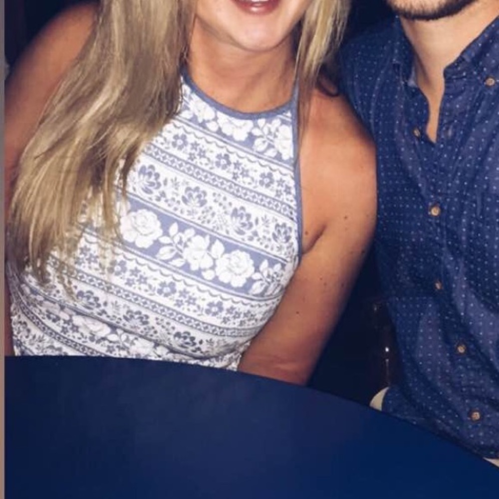 Blue/white floral halter dress